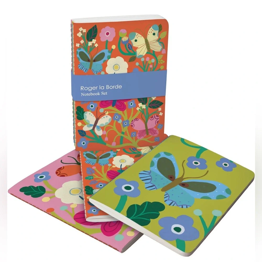 Set of three butterfly pocket notebooks A6 size 64 lined & unlined pages each